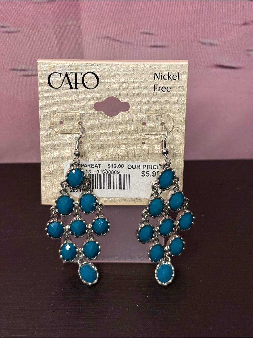 Cato Teal Dangle Earrings silver toned multi stoned chandelier. New.